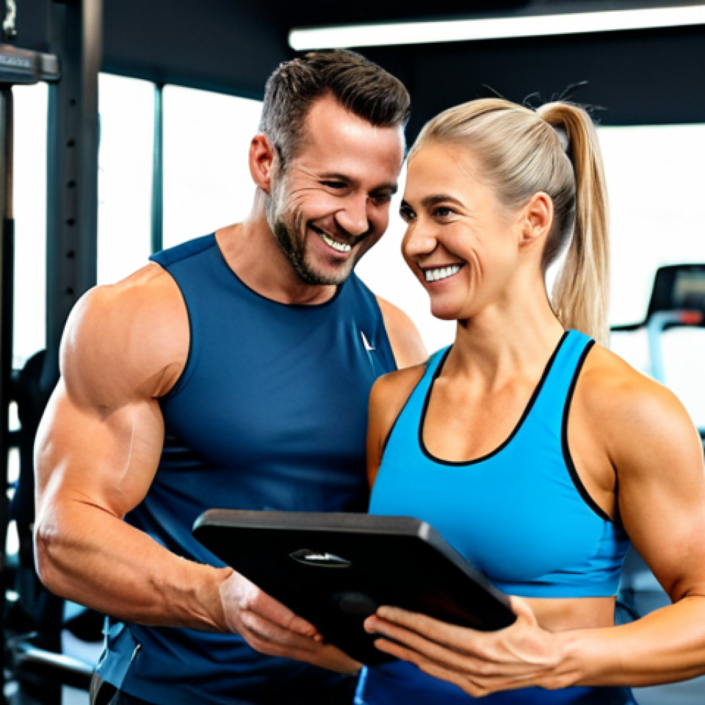 Personalized Training Session**

"A friendly, approachable personal trainer, fully clothed in professional athletic wear, guiding a client (male or female, appropriate age) through a resistance training exercise in a modern gym setting.  Client is smiling and engaged.  Focus on proper form and technique.  Natural lighting, high-quality photography, perfect anatomy, correct proportions, safe for work, appropriate content, professional, family-friendly. Gym has equipment in the background; could include weights or machines."

**