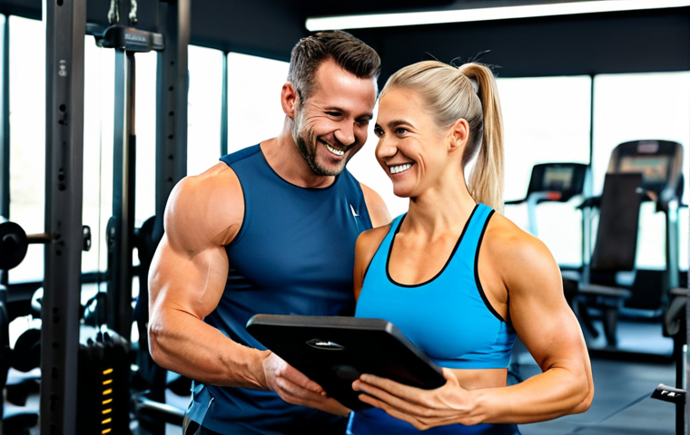 Personalized Training Session**
"A friendly, approachable personal trainer, fully clothed in professional athletic wear, guiding a client (male or female, appropriate age) through a resistance training exercise in a modern gym setting. Client is smiling and engaged. Focus on proper form and technique. Natural lighting, high-quality photography, perfect anatomy, correct proportions, safe for work, appropriate content, professional, family-friendly. Gym has equipment in the background; could include weights or machines."
**