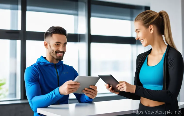 퍼스널트레이너 고객 데이터 관리법 - **Prompt for Initial Data Collection:**
"A bright, modern gym office or consultation room. A fri...