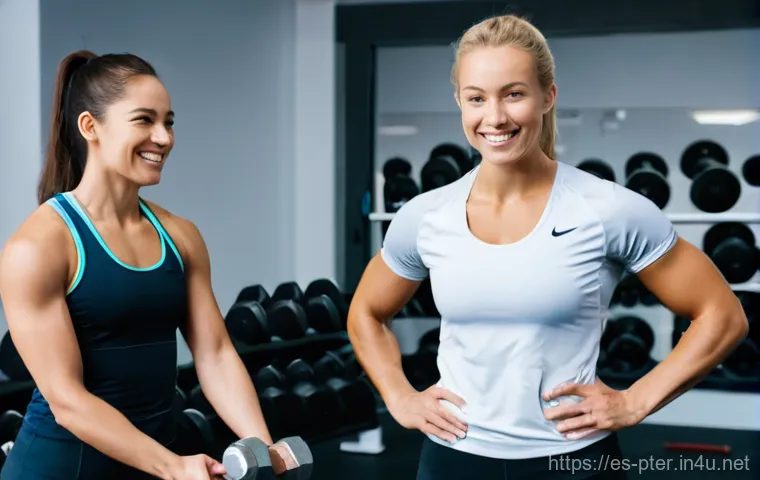 퍼스널트레이너 고객 데이터 관리법 - **Prompt for Digital Progress Tracking and Analysis:**
    "A dynamic image set in a modern gym, sho...