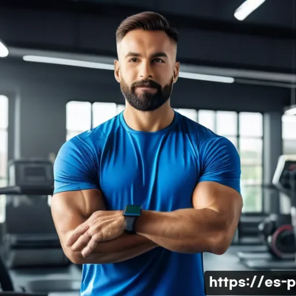 퍼스널트레이너의 운동 과학 연구 트렌드 - A modern fitness coach wearing smart casual athletic wear, demonstrating a personalized training ses...