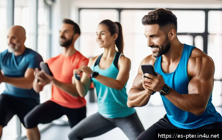 퍼스널트레이너의 운동 목표 설정 전략 - A diverse group of adults in a modern gym setting, engaging in a variety of exercises including stre...